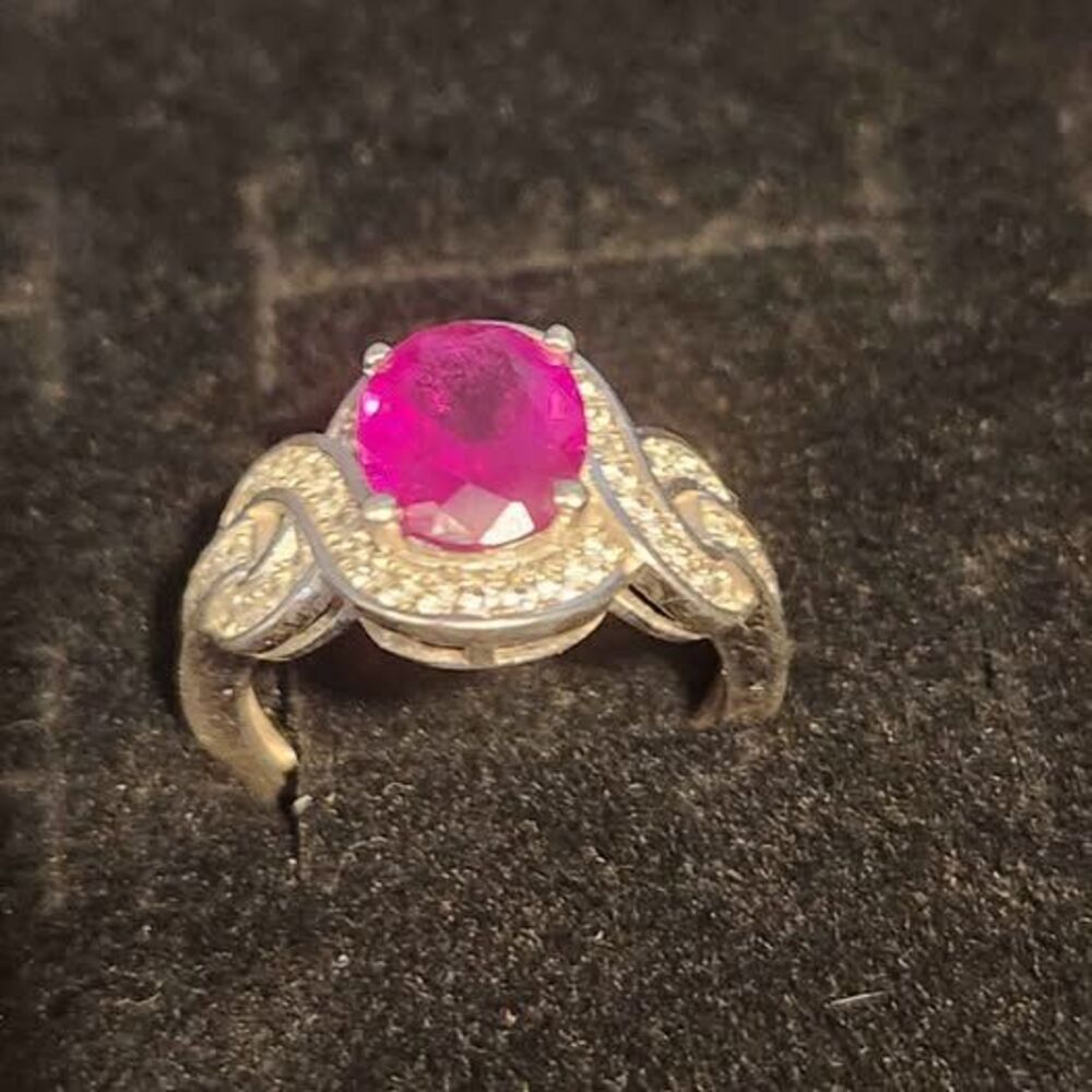 Sterling Silver Ring with Ruby, 925 Stamped, Size 4-4.5